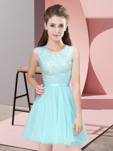 Mini Length A-line Sleeveless Aqua Blue Bridesmaids Dress Side Zipper