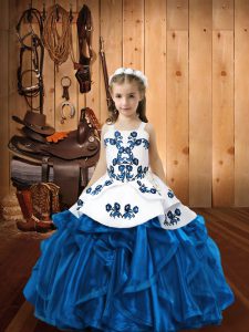 Simple Blue Sleeveless Organza Lace Up Little Girl Pageant Dress for Sweet 16 and Quinceanera