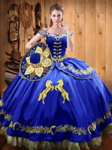Cute Floor Length Lace Up Quince Ball Gowns Royal Blue for Sweet 16 and Quinceanera with Beading and Embroidery
