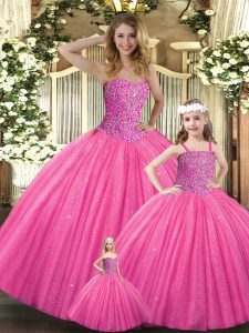 Exceptional Sweetheart Sleeveless Tulle Sweet 16 Dress Beading Lace Up