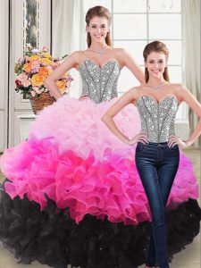 Delicate Sweetheart Sleeveless Lace Up Vestidos de Quinceanera Multi-color Organza