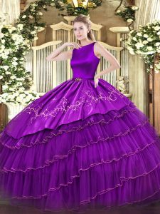 Gorgeous Floor Length Clasp Handle Quinceanera Dresses Purple for Military Ball and Sweet 16 and Quinceanera with Embroi