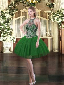 Extravagant Mini Length Dark Green Prom Party Dress Tulle Sleeveless Beading