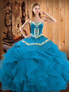 Great Sweetheart Sleeveless Lace Up 15 Quinceanera Dress Teal Satin and Organza
