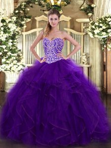 Excellent Sleeveless Beading and Ruffles Lace Up Sweet 16 Quinceanera Dress
