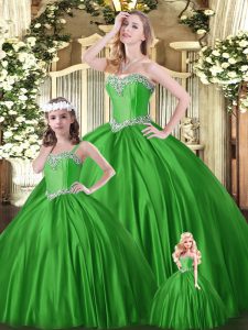 Attractive Sweetheart Sleeveless Lace Up 15th Birthday Dress Green Tulle