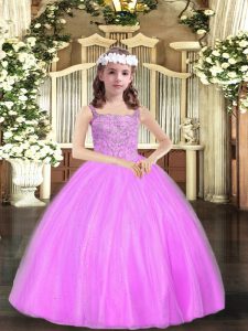 Lilac Sleeveless Tulle Lace Up Kids Formal Wear for Party and Sweet 16 and Quinceanera and Wedding Party