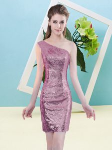Sleeveless Sequined Mini Length Zipper Evening Dress in Fuchsia with Sequins