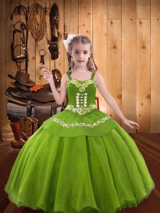 Olive Green Sleeveless Organza Lace Up Little Girl Pageant Gowns for Party and Sweet 16 and Quinceanera and Wedding Part