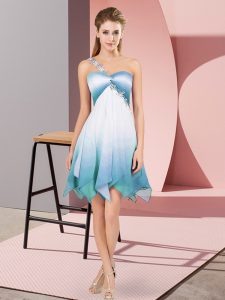Fading Color Sleeveless Asymmetrical Prom Dresses and Beading