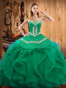 Ideal Organza Sleeveless Floor Length 15 Quinceanera Dress and Embroidery and Ruffles