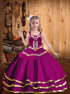 High End Tulle Sleeveless Floor Length Little Girls Pageant Dress Wholesale and Embroidery and Ruffled Layers