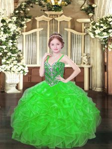 Ball Gowns Organza Spaghetti Straps Sleeveless Beading and Ruffles Floor Length Lace Up Pageant Gowns