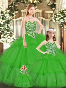 Sweetheart Sleeveless Lace Up Quince Ball Gowns Green Tulle