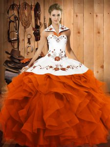 Deluxe Embroidery and Ruffles Vestidos de Quinceanera Orange Red Lace Up Sleeveless Floor Length