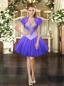 High Class Lavender Ball Gowns Beading Lace Up Tulle Sleeveless Mini Length