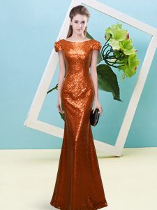 On Sale Floor Length Zipper Dress for Prom Rust Red for Prom and Party with Sequins