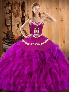 Beautiful Floor Length Fuchsia 15th Birthday Dress Sweetheart Sleeveless Lace Up
