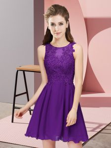 Edgy Purple Dama Dress for Quinceanera Prom and Party and Wedding Party with Appliques Scoop Sleeveless Zipper