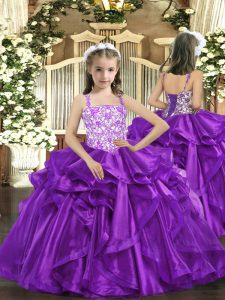Great Organza Sleeveless Floor Length Little Girl Pageant Dress and Beading and Ruffles