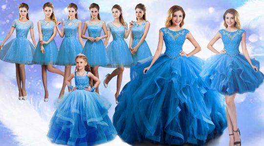 Customized Floor Length Lace Up Sweet 16 Dress Baby Blue for Military Ball and Sweet 16 and Quinceanera with Beading and