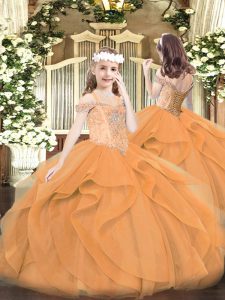 Gorgeous Beading and Ruffles Little Girl Pageant Dress Orange Lace Up Sleeveless Floor Length