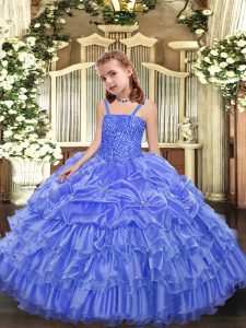 Organza Straps Sleeveless Lace Up Beading and Ruffled Layers and Pick Ups Little Girls Pageant Dress Wholesale in Lavend