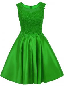Green Zipper Scoop Lace Vestidos de Damas Satin Sleeveless