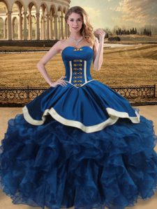Beading and Ruffles Quinceanera Dresses Blue Lace Up Sleeveless Floor Length
