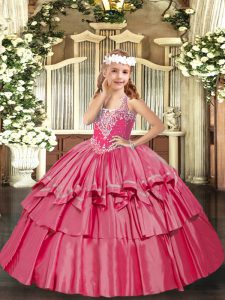 Discount Sleeveless Lace Up Floor Length Beading and Ruffled Layers Little Girls Pageant Dress
