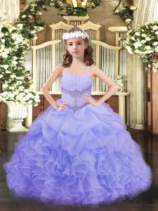 Fantastic Sleeveless Beading and Ruffles and Pick Ups Lace Up Pageant Dress Wholesale