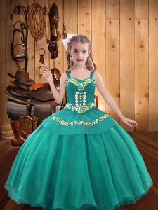 Ball Gowns Sleeveless Teal Little Girl Pageant Dress Lace Up