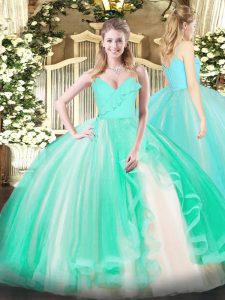 Smart Sleeveless Floor Length Ruffles Zipper Ball Gown Prom Dress with Turquoise