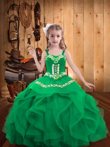 Best Turquoise Sleeveless Floor Length Embroidery and Ruffles Lace Up Kids Formal Wear
