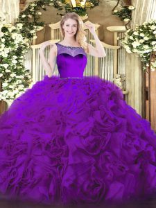 Fantastic Eggplant Purple Sleeveless Beading Floor Length Sweet 16 Dresses