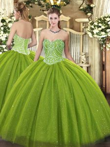 Discount Olive Green Ball Gown Prom Dress Military Ball and Sweet 16 and Quinceanera with Beading Sweetheart Sleeveless 