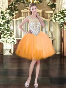 Orange Sleeveless Mini Length Beading Zipper Dress for Prom