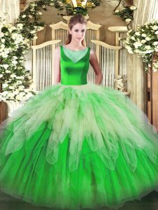 Multi-color Scoop Side Zipper Beading and Ruffles Quince Ball Gowns Sleeveless