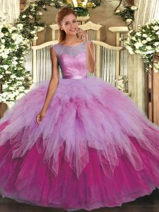 Nice Multi-color Backless 15 Quinceanera Dress Ruffles Sleeveless Floor Length