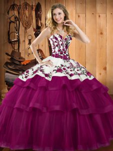 Fuchsia Sleeveless Embroidery Floor Length Sweet 16 Dress