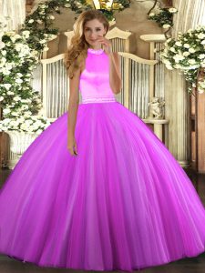 Artistic Sleeveless Tulle Floor Length Backless Sweet 16 Quinceanera Dress in Rose Pink and Lilac with Beading