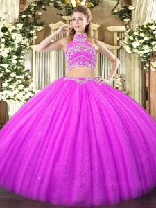 Adorable Tulle Sleeveless Floor Length Sweet 16 Dress and Beading