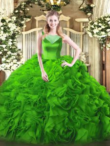Fabric With Rolling Flowers Side Zipper Scoop Sleeveless Floor Length Quinceanera Dress Beading