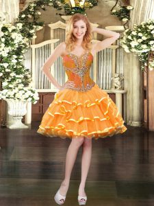 Luxurious Sweetheart Sleeveless Lace Up Prom Evening Gown Orange Organza