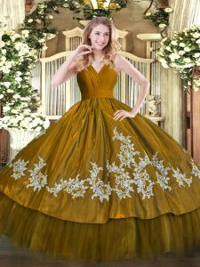 Brown Zipper Ball Gown Prom Dress Embroidery Sleeveless Floor Length