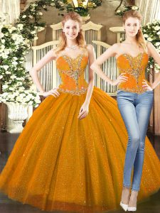 Chic Floor Length Ball Gowns Sleeveless Orange Red Quinceanera Dresses Lace Up