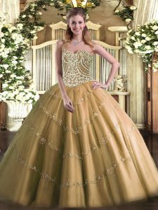 Brown Sweetheart Lace Up Beading Ball Gown Prom Dress Sleeveless