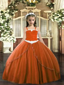 Rust Red Tulle Lace Up Pageant Dresses Sleeveless Sweep Train Appliques