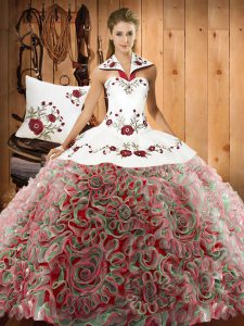 Elegant Embroidery Quinceanera Gown Multi-color Lace Up Sleeveless Sweep Train