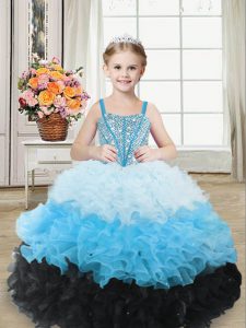 Discount Floor Length Lace Up Little Girls Pageant Gowns Multi-color for Sweet 16 and Quinceanera with Beading and Ruffl